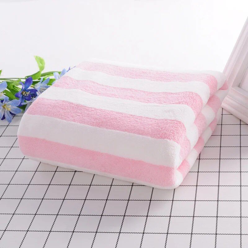 Quick-Dry Luxury Stripe Microfiber Bath Towel