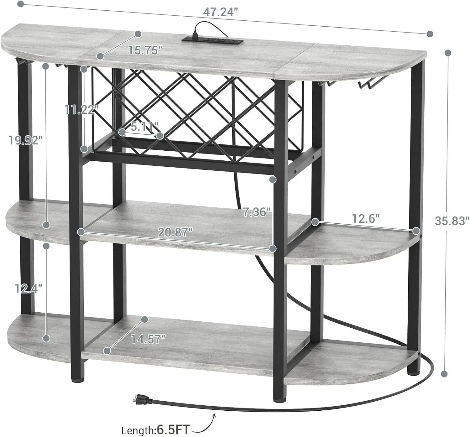 4-Tier Metal Coffee Bar Cabinet with Integrated Power Outlets and LED Lighting