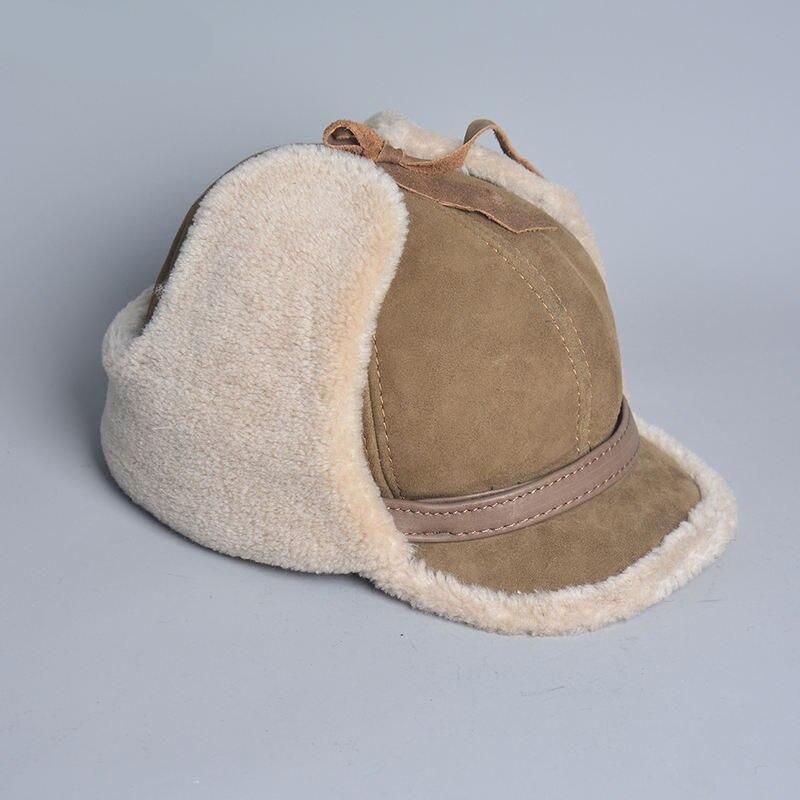 Men's Premium Winter Leather Hat with Wool & Fur - Warm Earflap Bomber Cap