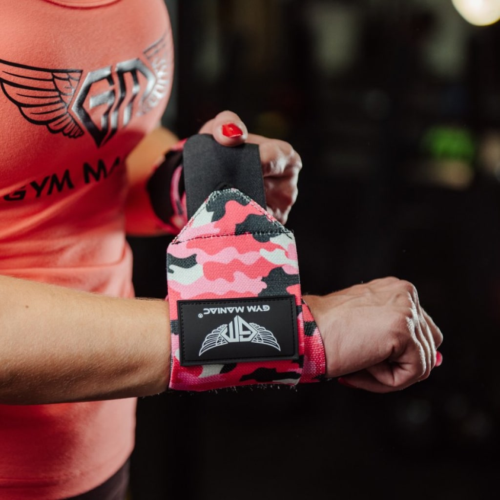 Gym Maniac Pink Camo GM Weightlifting Wrist Wraps