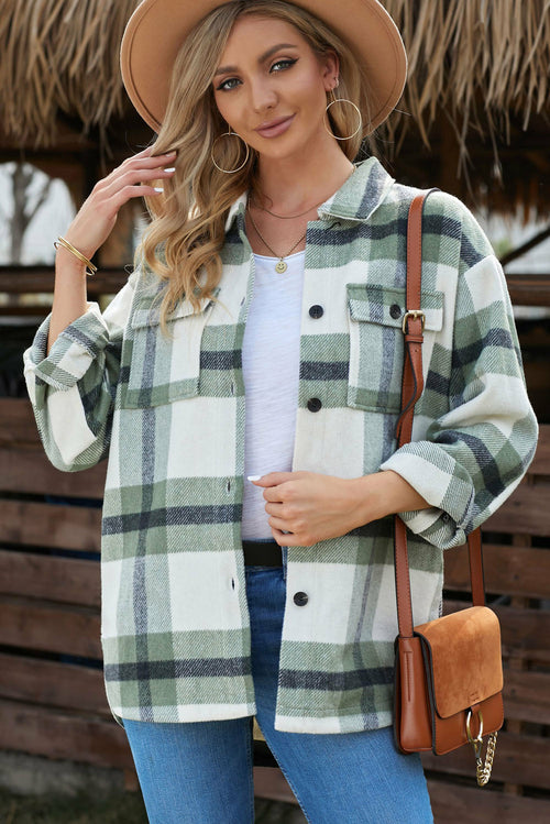 Plaid Dropped Shoulder Pocket Shacket (more color options)