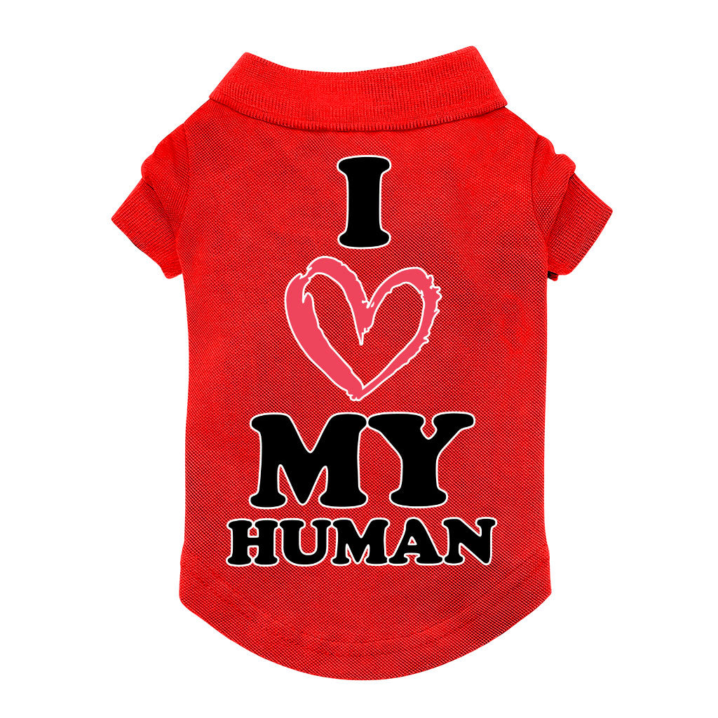 I Love My Human Dog Polo Shirt - Text Design Dog T-Shirt - Heart Dog Clothing