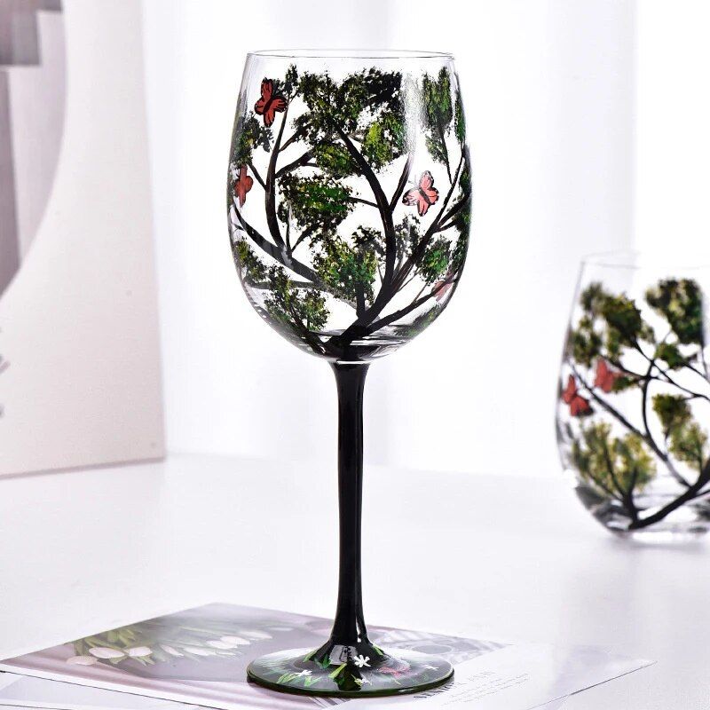 Enchanted Seasons Glass Goblet - Artistic Tree Design Wine Glass for Special Occasions