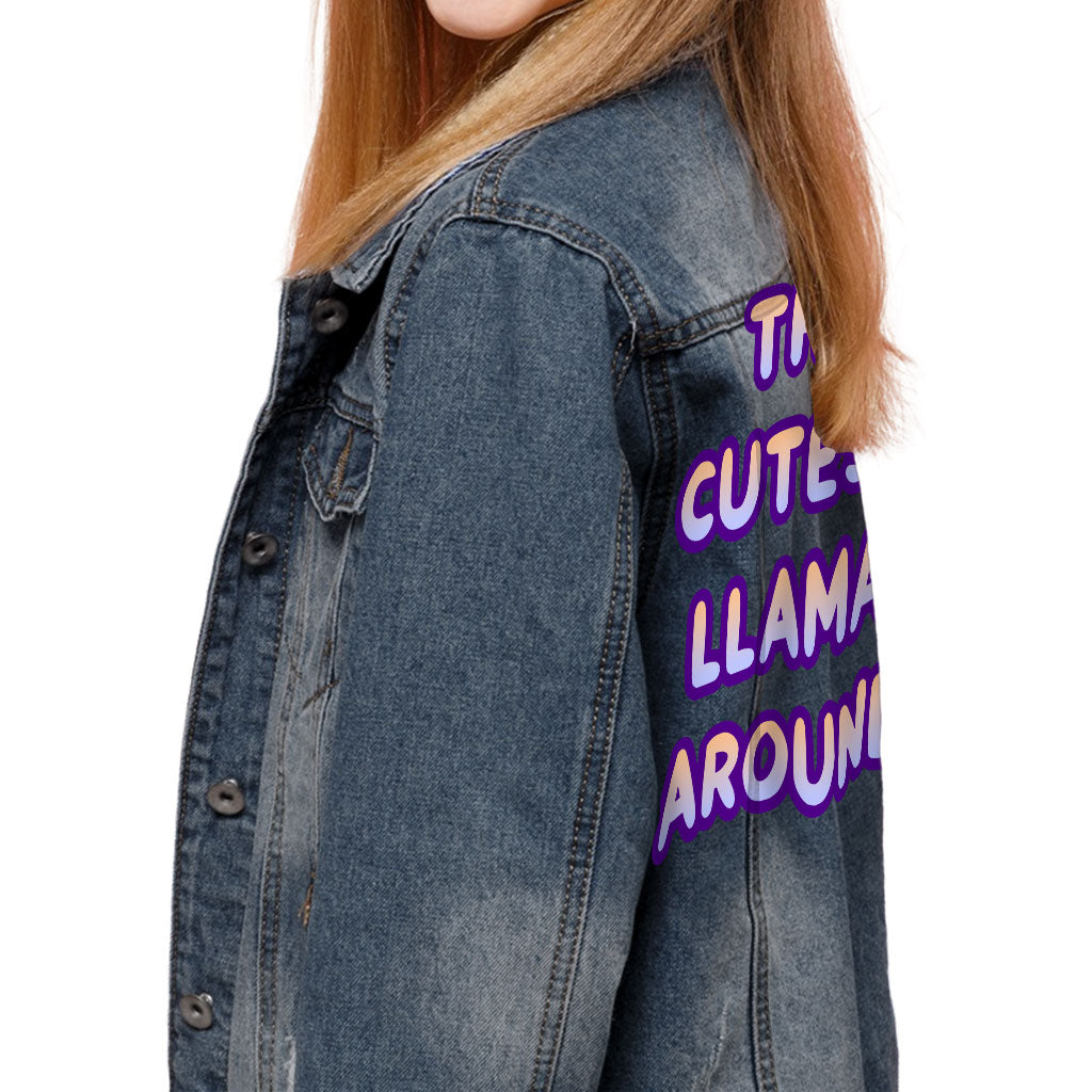 Cute Design Kids' Denim Jacket - Llama Jean Jacket - Graphic Denim Jacket for Kids