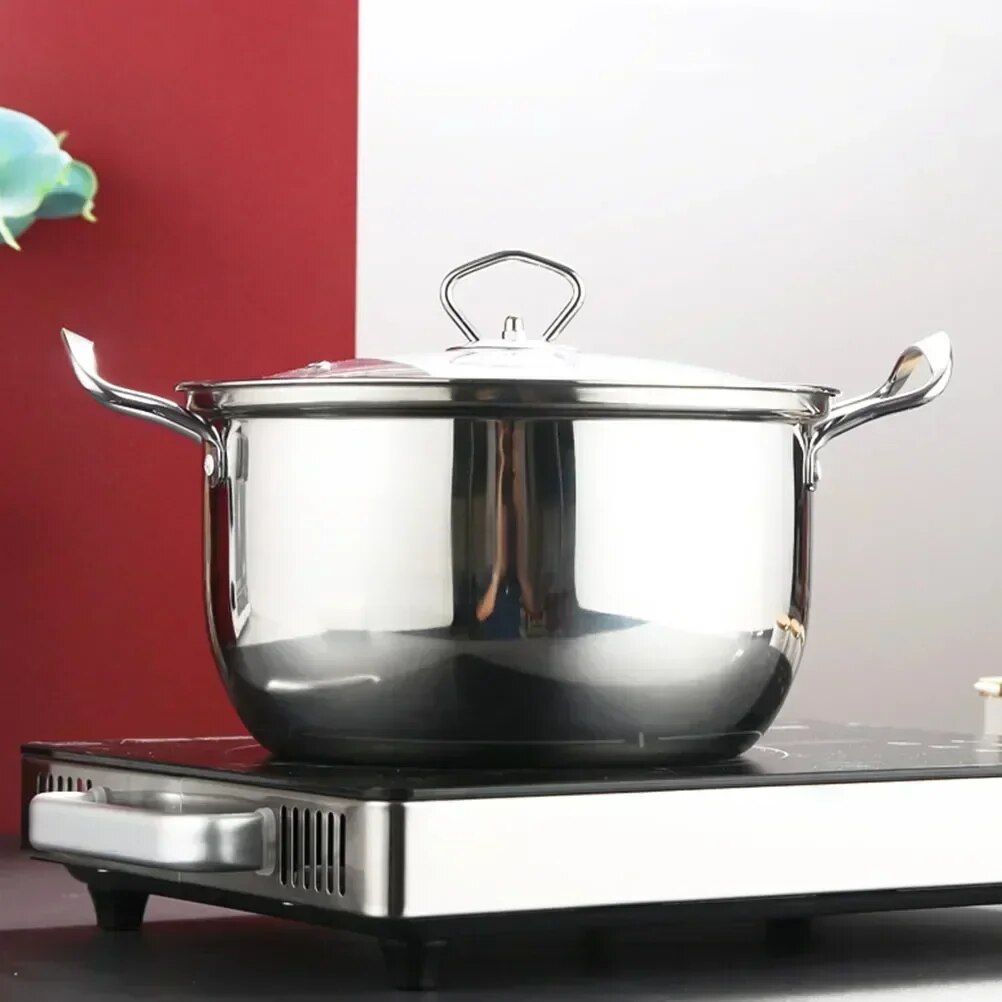 Versatile Stainless Steel Soup Pot with Glass Lid