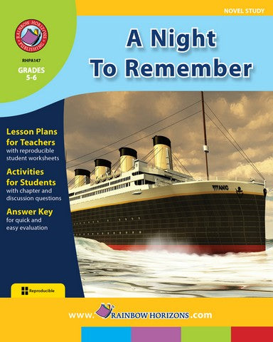 Rainbow Horizons A147 A Night to Remember - Novel Study - Grade 5 to 6 | Rose Chloe