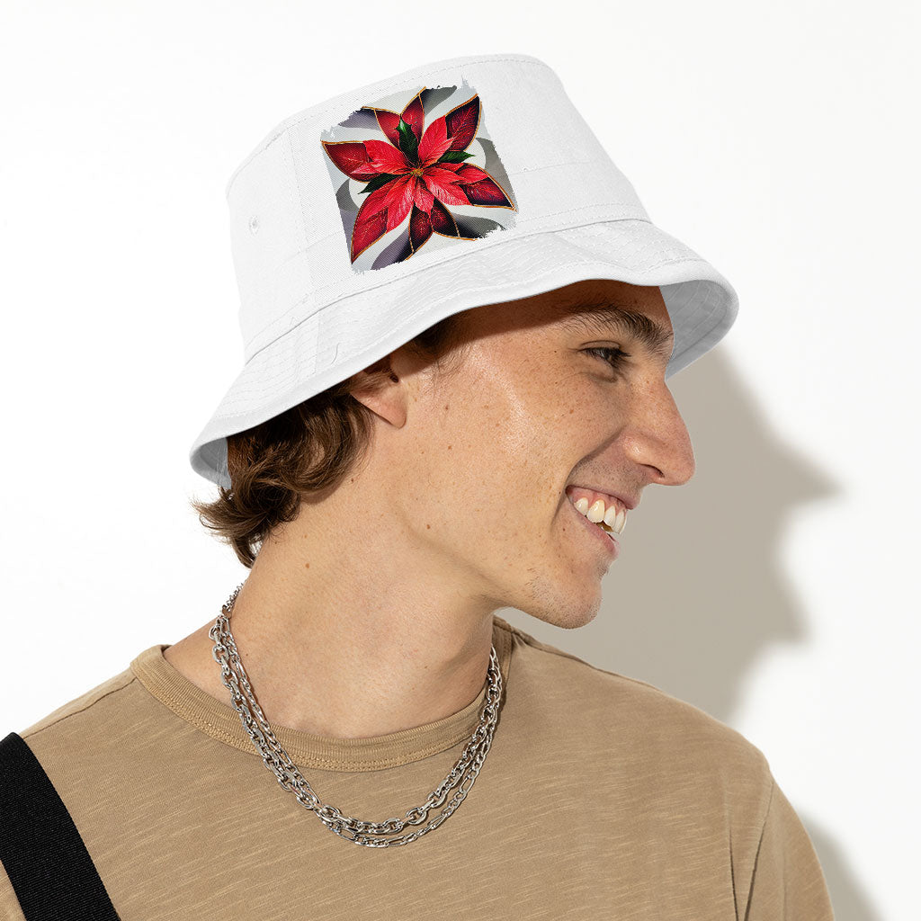 Poinsettia Bucket Hat - Floral Hat - Unique Bucket Hat