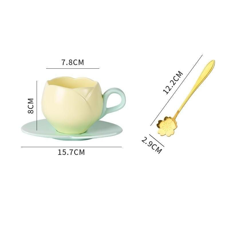 Charming 300ML Ceramic Flower Mug with Spoon - Ideal for Couples & Home Decor