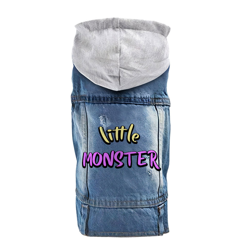 Little Monster Dog Denim Jacket - Unique Dog Denim Coat - Word Print Dog Clothing