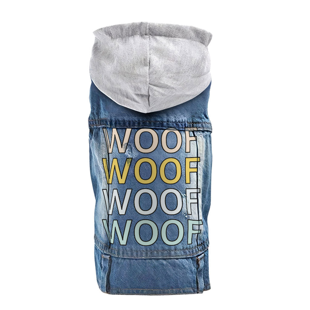 Woof Dog Denim Jacket - Word Art Dog Denim Coat - Beautiful Dog Clothing