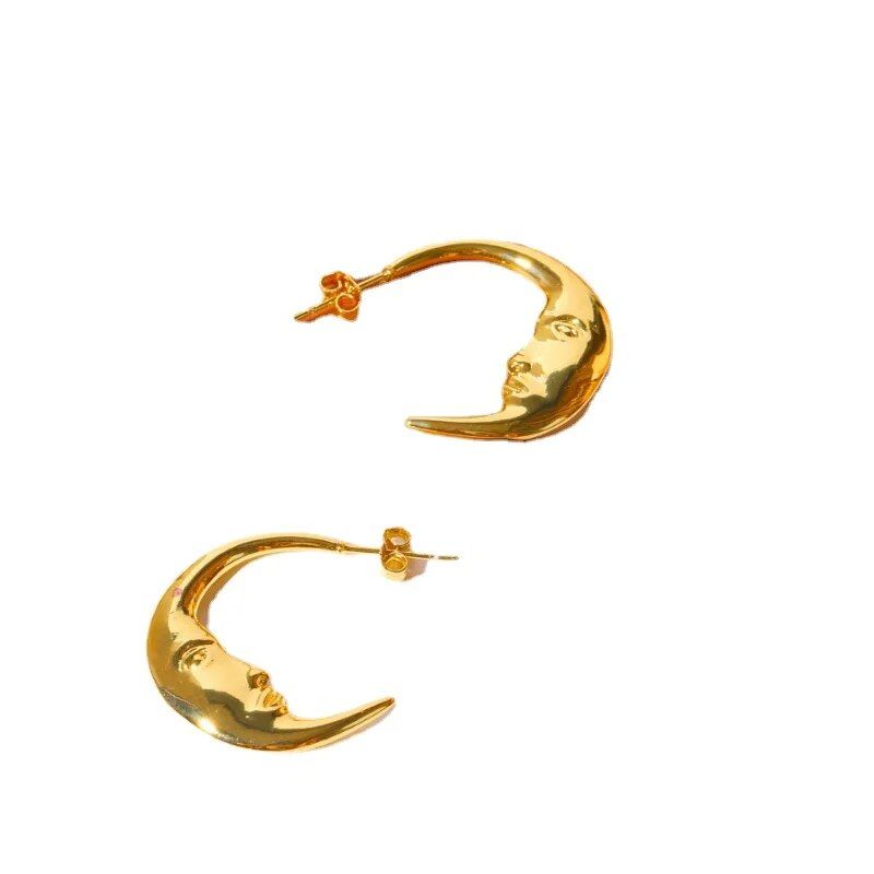 Gold-Tone Vintage Moon Stud Earrings