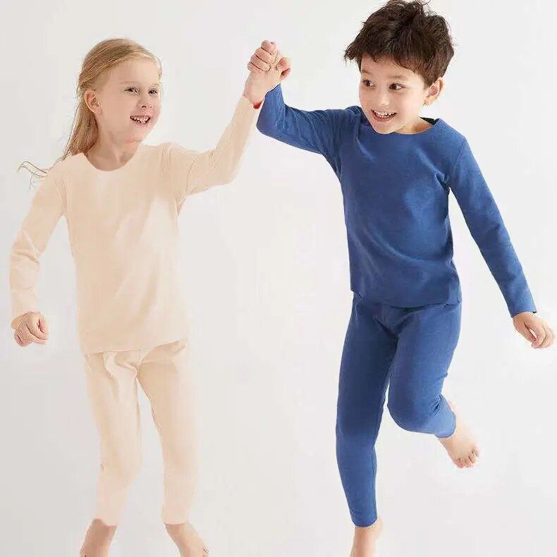 Cozy Kids' Velvet Thermal Underwear Set - Self-Heating, Elastic, Unisex for Winter Comfort