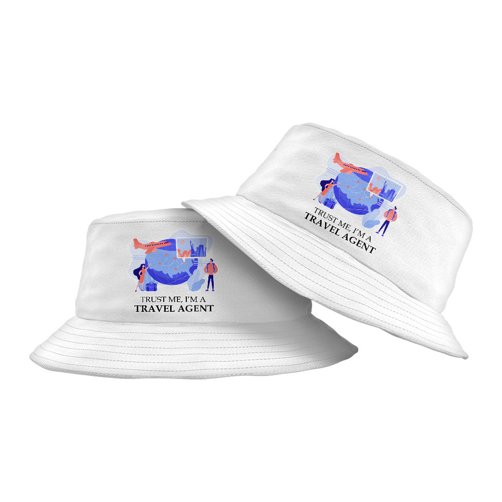 Travel Agent Bucket Hat - Travel Themed Hat - Printed Bucket Hat