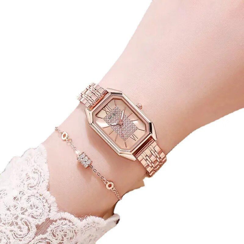 Elegant Stainless Steel Rectangle Quartz Watch for Women