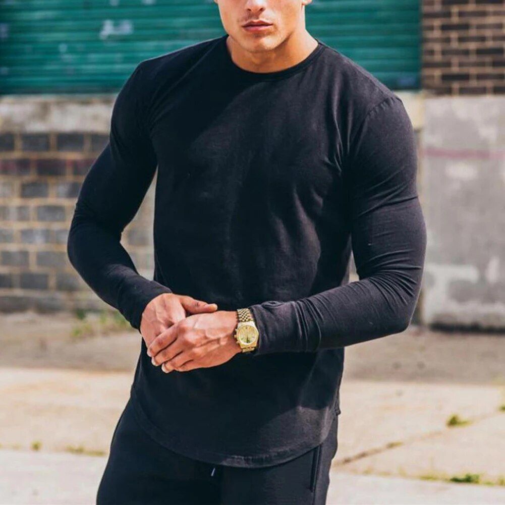 Men's Slim Fit Long Sleeve Muscle Tee: Soft, Breathable Gym & Casual Wear