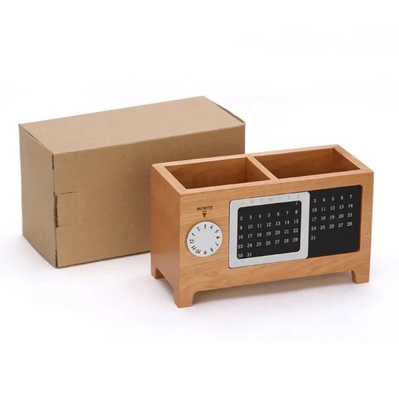 Multifunctional Wooden Desktop Organizer with Calendar