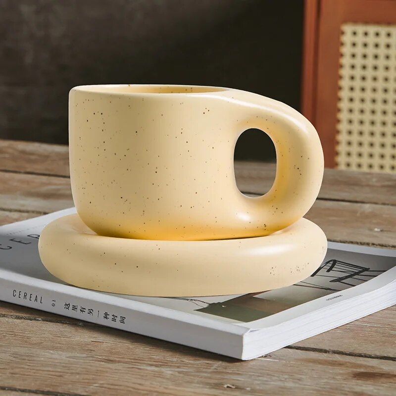 Nordic-Inspired Titanium Ceramic Mug with Lid - Summer Oval Plate, Coffee Tea Milk Cup for Home & Office