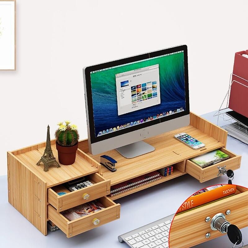 Cherry Wood Desktop Organizer with Drawers for Office and Home