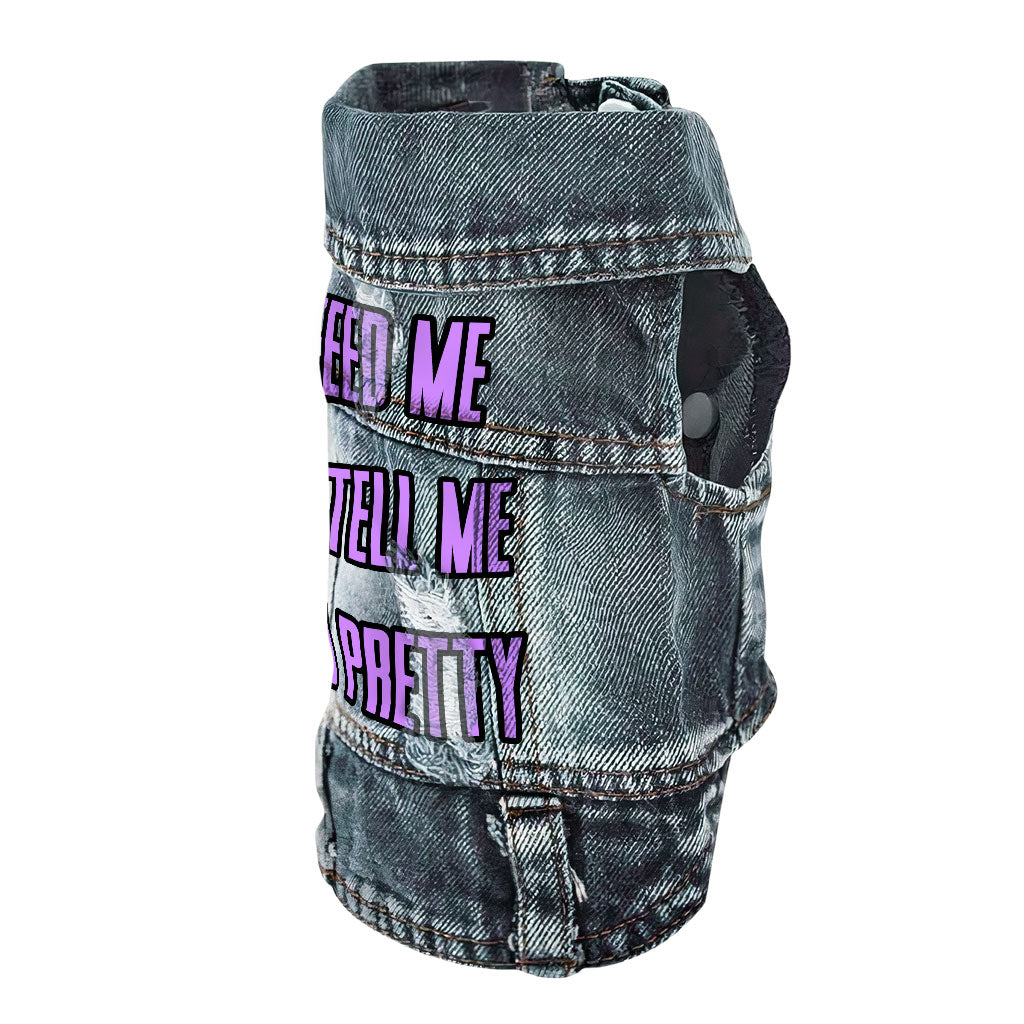 Feed Me Dog Denim Vest - Word Design Dog Denim Jacket - Dog Theme Dog Clothing