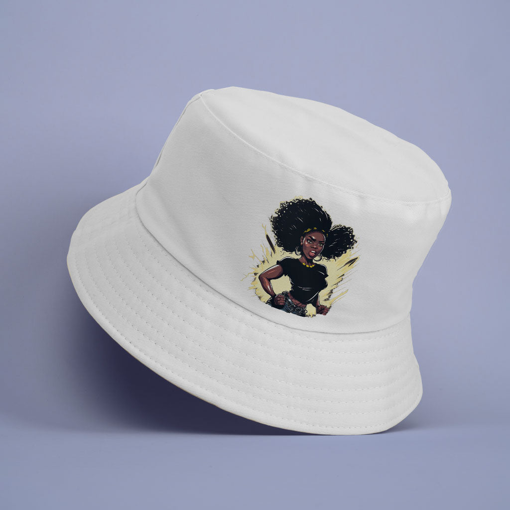 Black Girl Power Bucket Hat - Printed Hat - Cartoon Bucket Hat