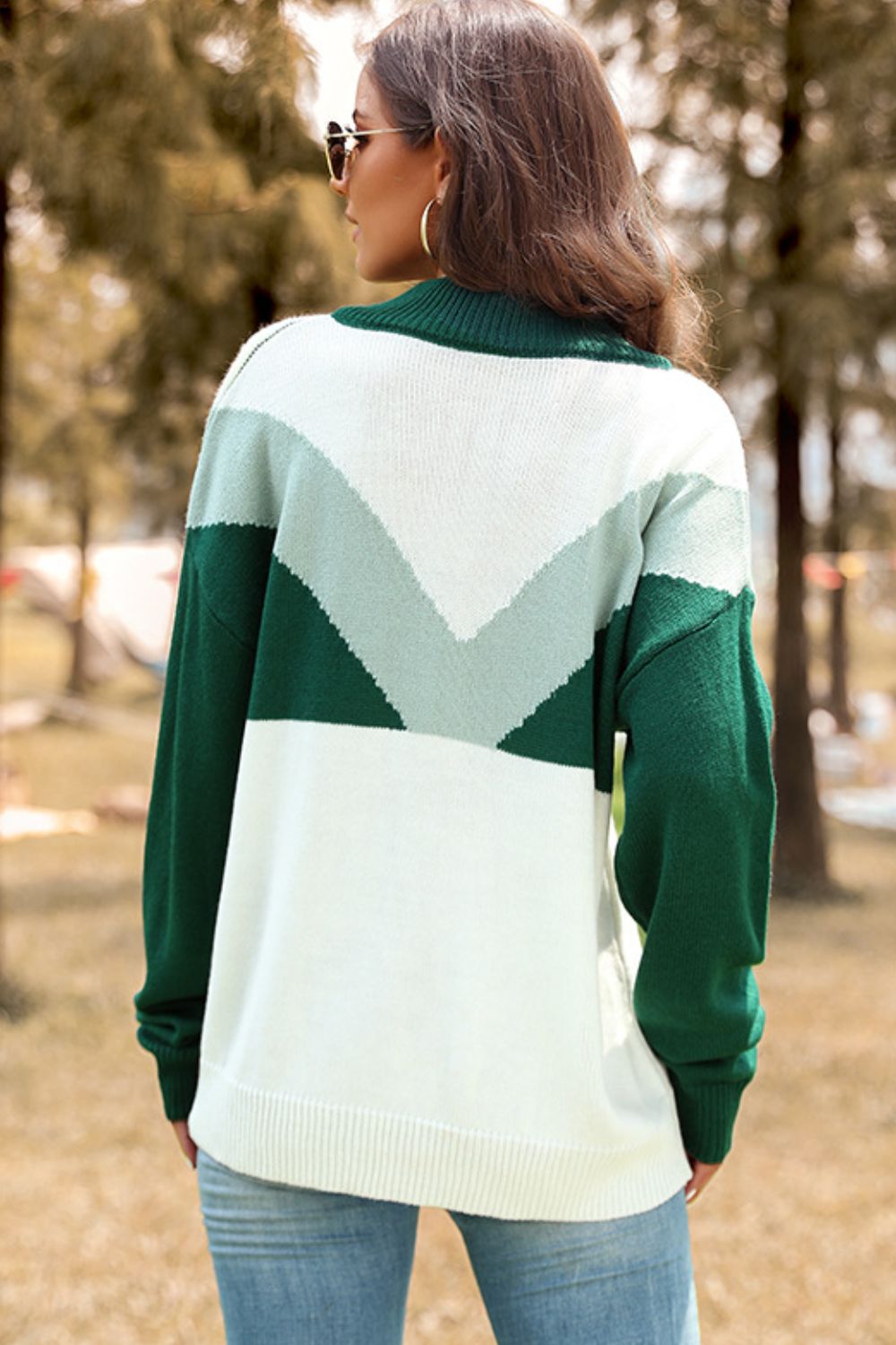 Color Block Chevron Half-Button Sweater