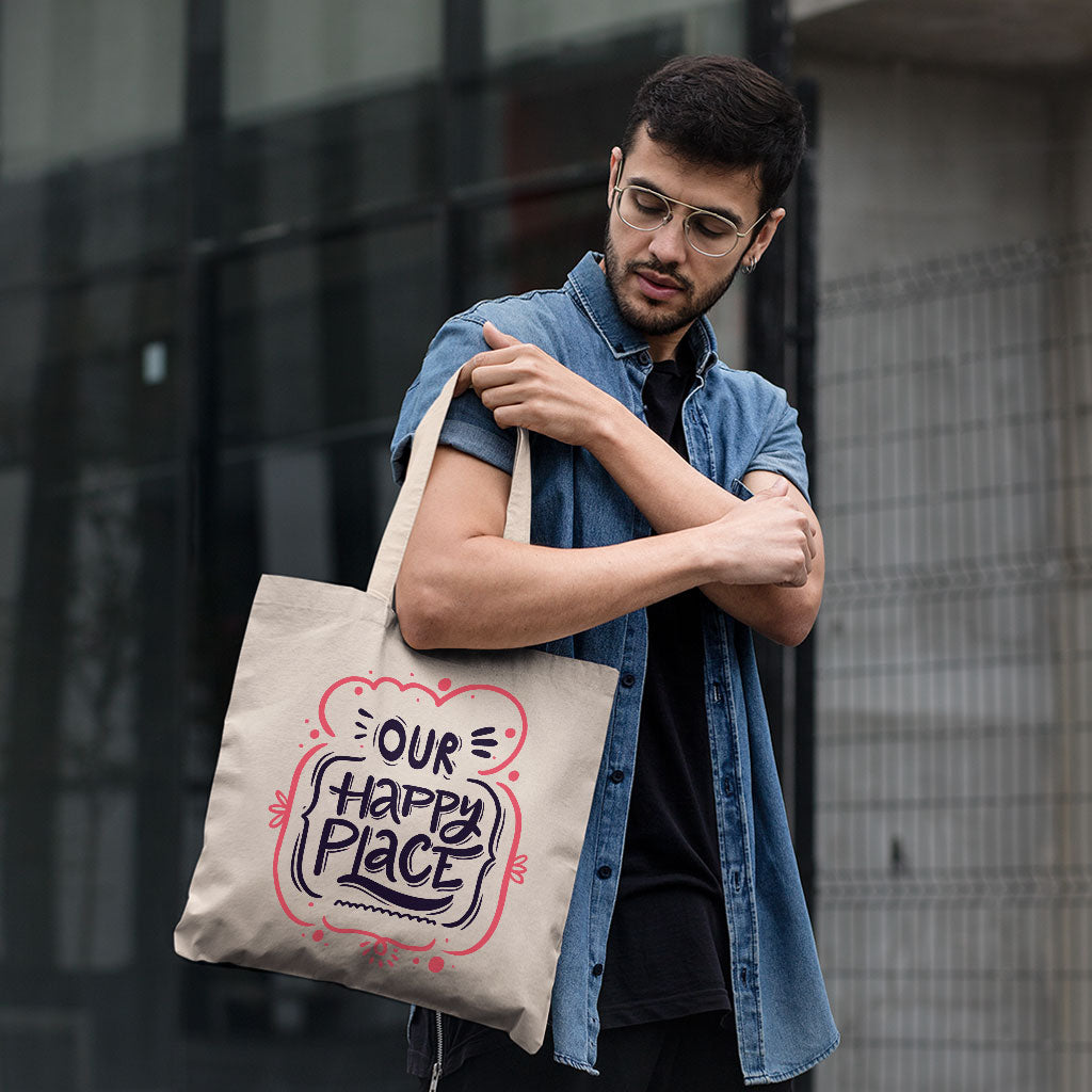 Our Happy Place Small Tote Bag - Themed Shopping Bag - Cool Design Tote Bag