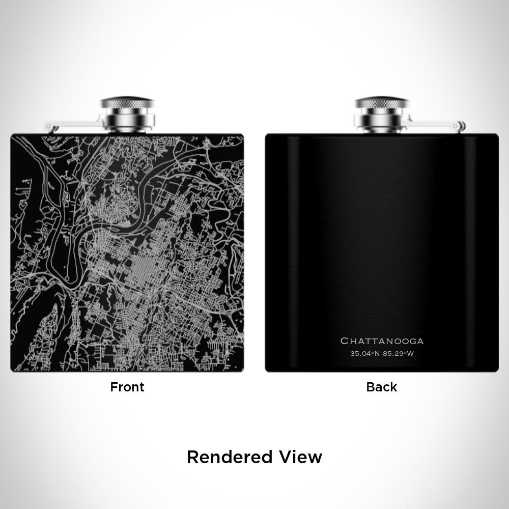 Chattanooga - Tennessee Map Hip Flask in Matte Black