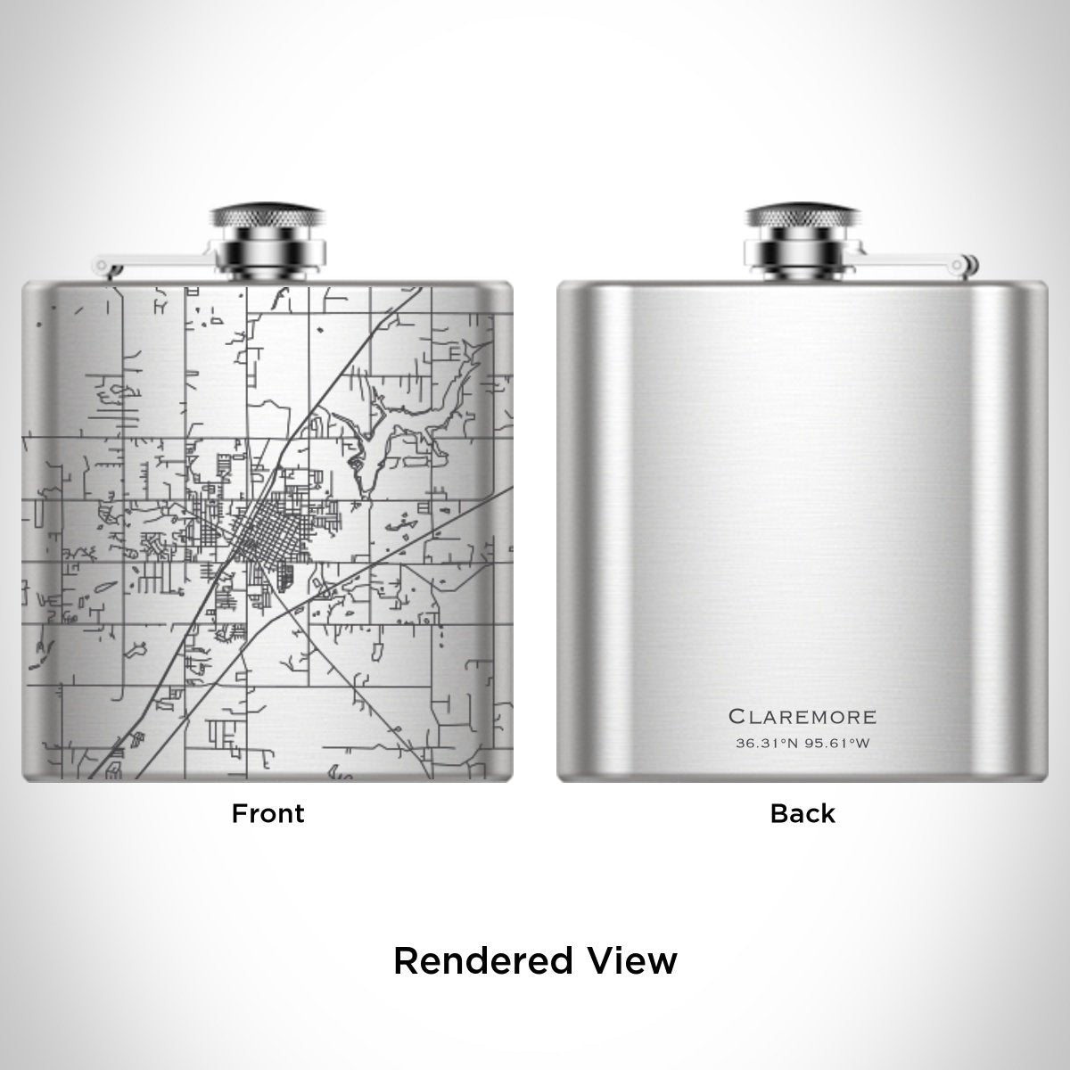 Claremore - Oklahoma Engraved Map Hip Flask