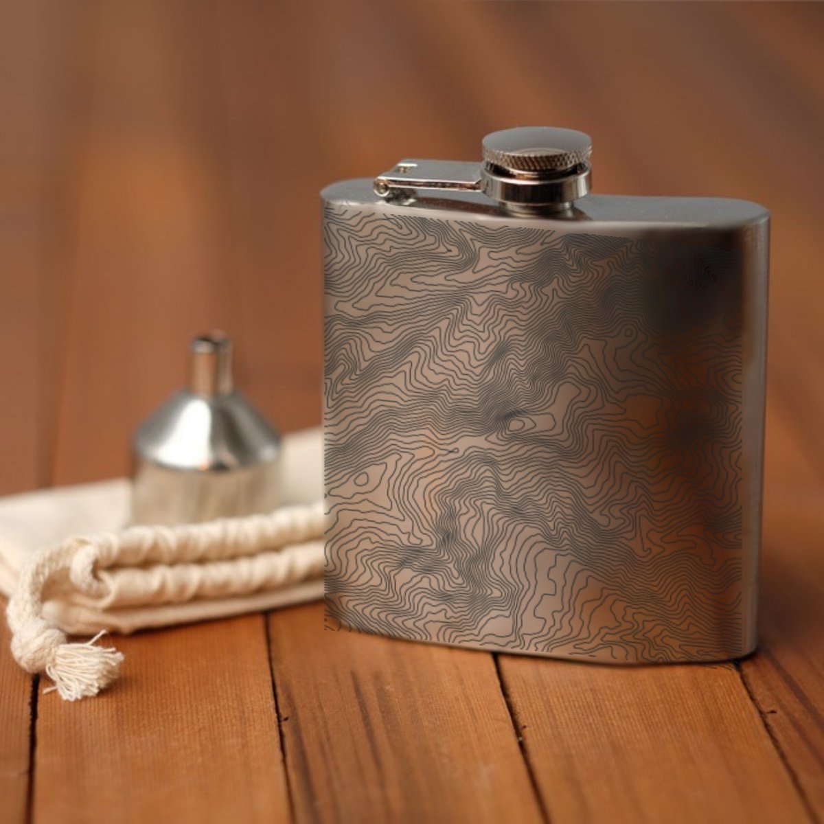 Custer Gallatin - National Forest Engraved Topographic Map Hip Flask | Cyan Castor