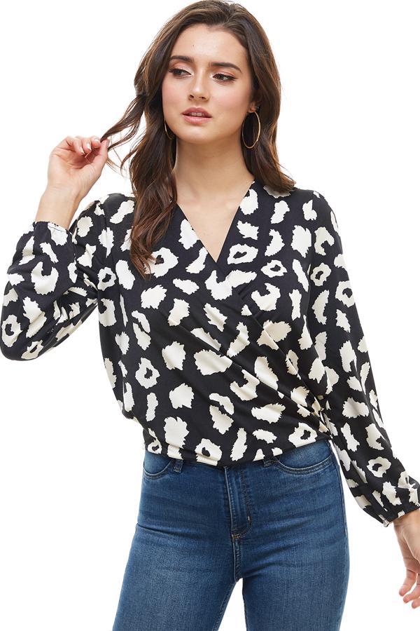 Animal Print Surplice Tie Blouse top