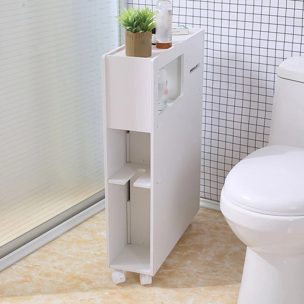 Modern White 4-Layer Narrow Bathroom Storage Cabinet with Movable Shelves