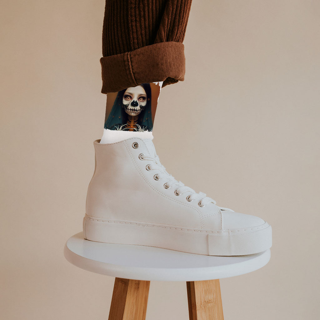 Creepy Girl Socks - Gothic Print Novelty Socks - Skeleton Crew Socks