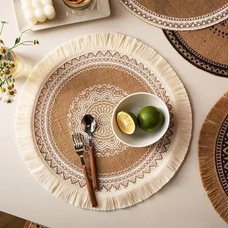 Chic Bohemian 15" Jute Placemat with Pompom Tassel - Eco-Friendly Table Decor