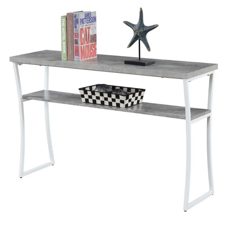 Modern Faux Birch & White Console Table with Shelf