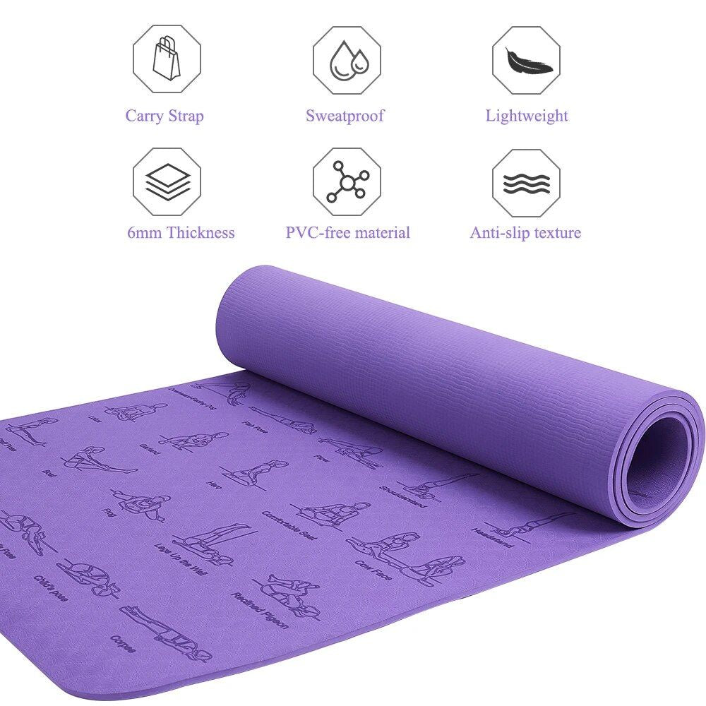 Premium Comfort & Anti-Skid Yoga Mat - 183x61cm, 6mm Thick, Eco-Friendly TPE, Ideal for Beginners