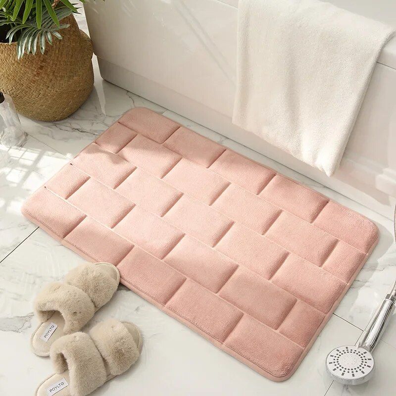 Luxurious Coral Fleece Memory Foam Bath Mat - Non-Slip, Super Absorbent Bathroom Rug