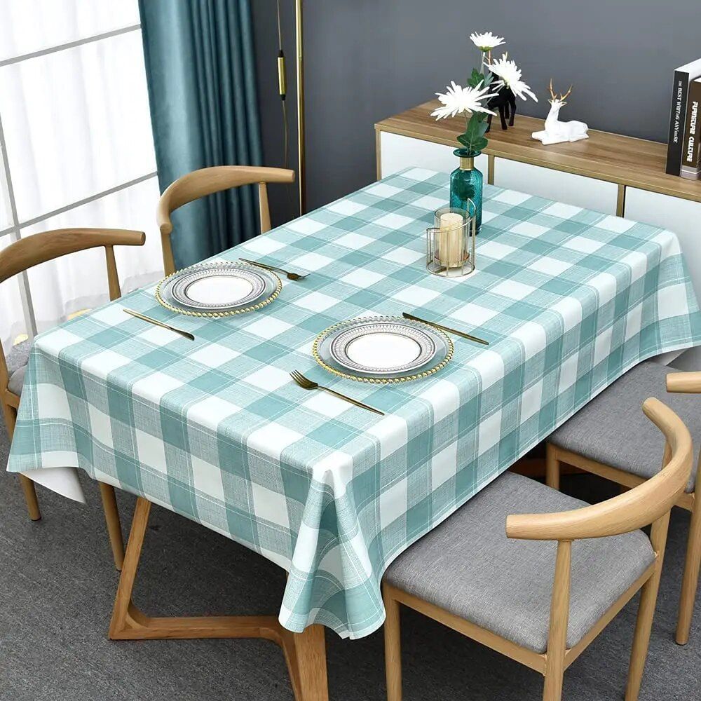 Modern Chic Blue, White & Gray Plaid Tablecloth