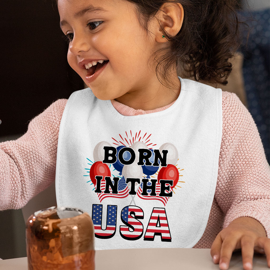 Born in the USA Baby Bibs - American Flag Baby Feeding Bibs - Patriotic Bibs for Eating