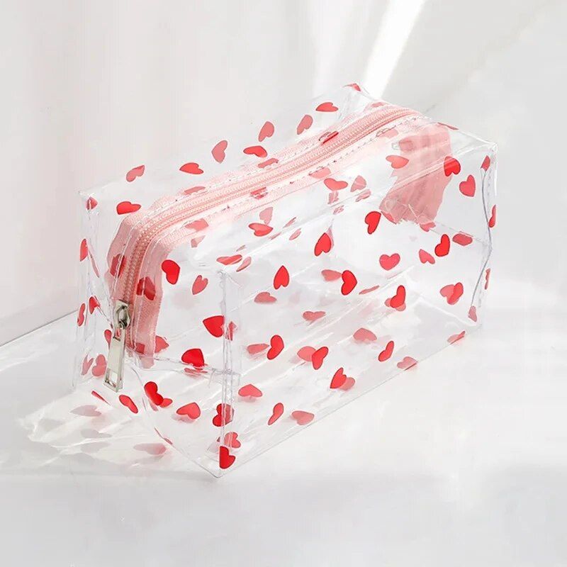 Trendy Transparent Strawberry Flower Cosmetic Bag