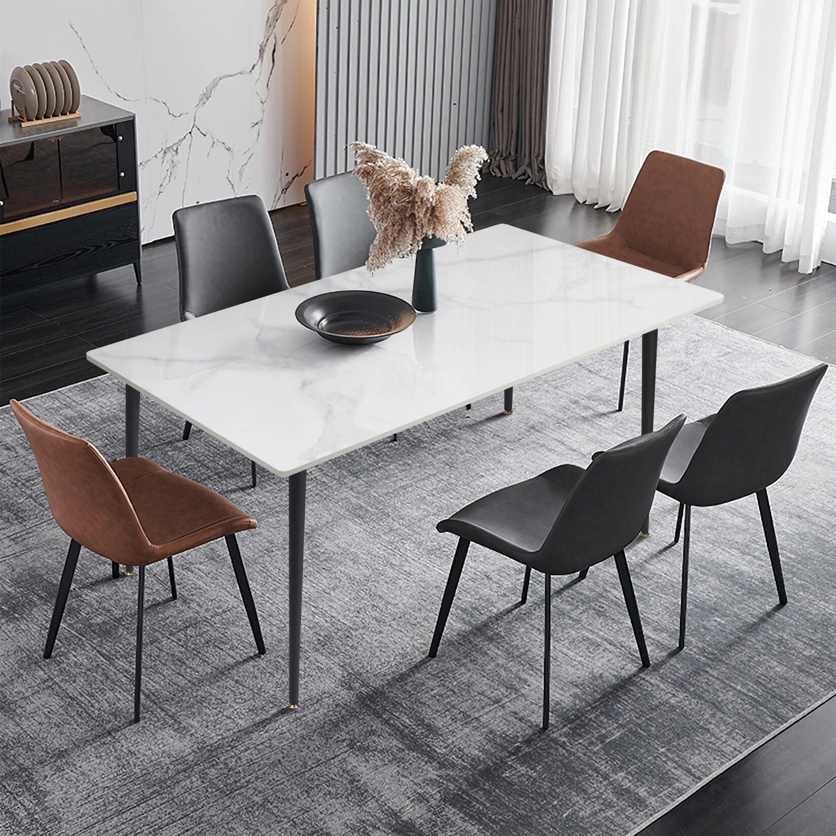 Modern Sintered Stone Dining Table with Metal Legs