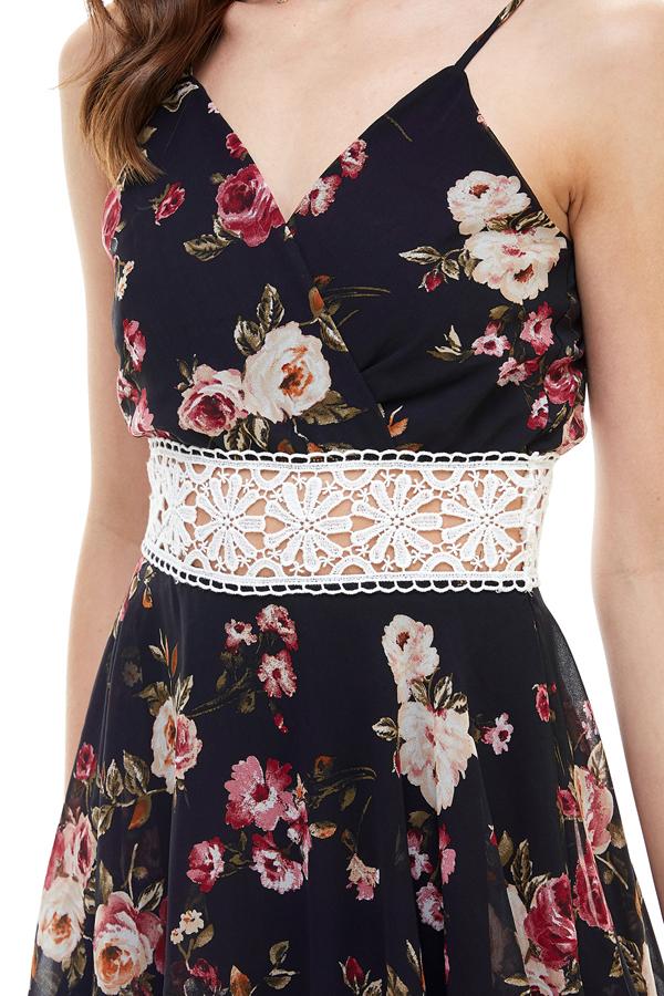 Floral Crochet Waist Short Romper