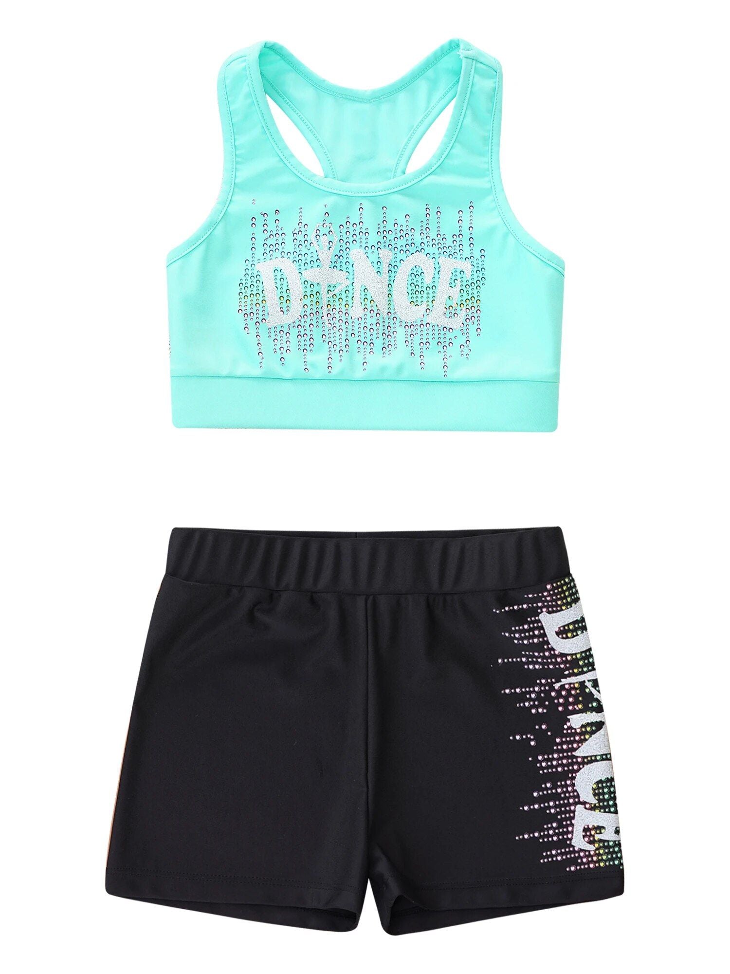 Girls' Sporty Dance & Gymnastics Outfit - Sleeveless Crop Top & Athletic Shorts Set