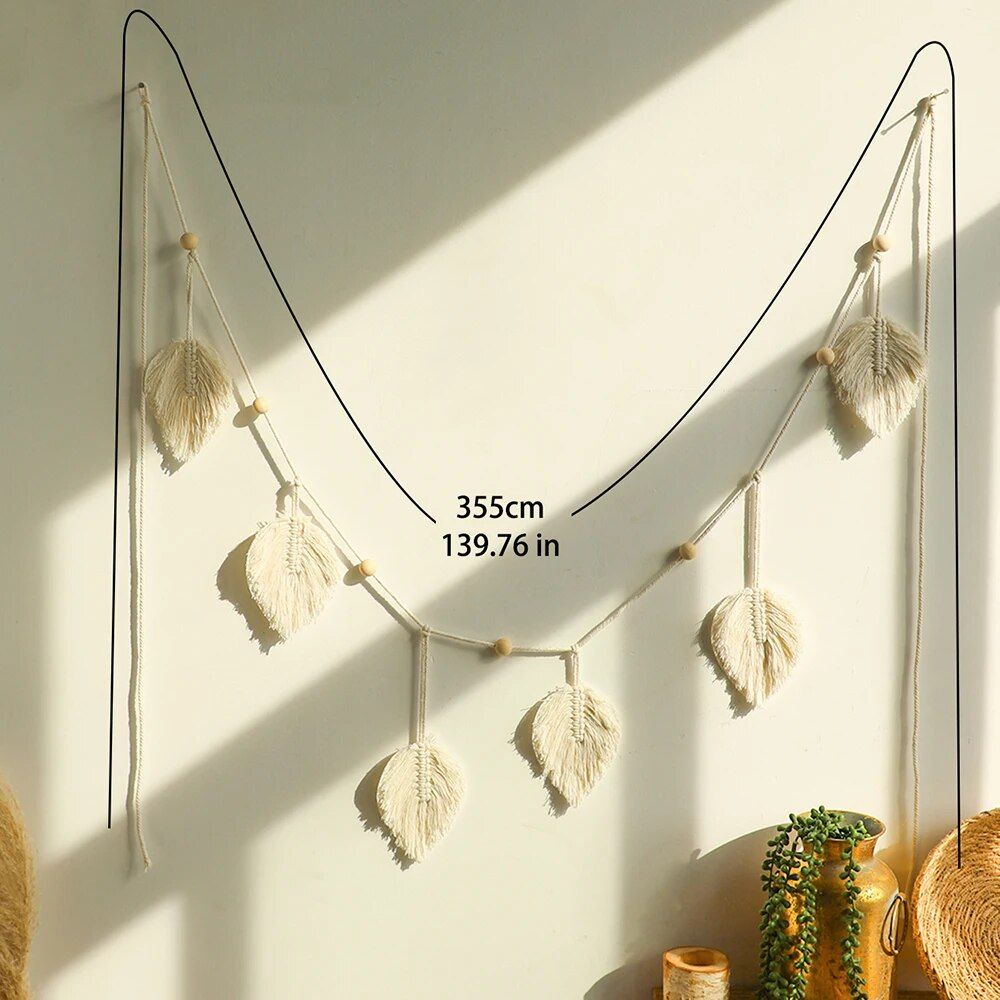 Bohemian Leaf Macrame Wall Hanging: Large Cotton Tapestry with Tassels for Home Decor