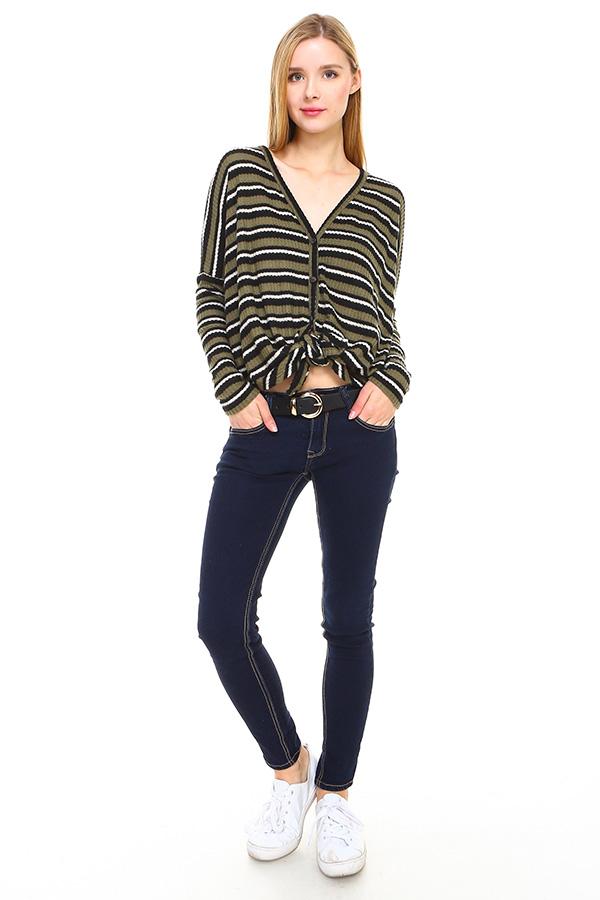 Stripe Button Down Dolman Sleeve Cardigan