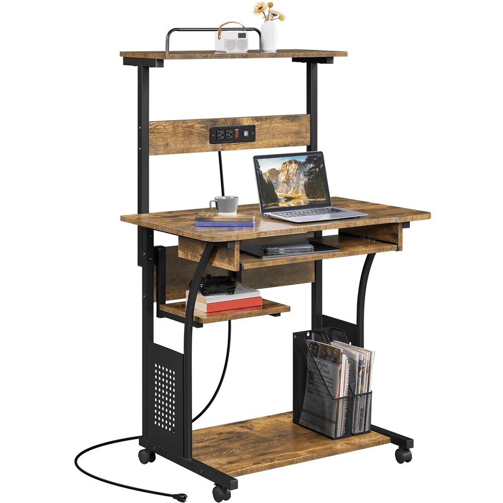 Multi-Functional 3-Tier Computer Desk with Charging Station & Printer Shelf