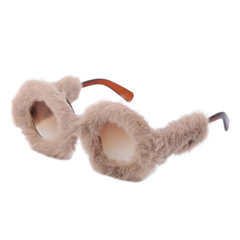 Luxury Plush Round Sunglasses - Women's Fluffy Fur-Trimmed Fashion Eyewear