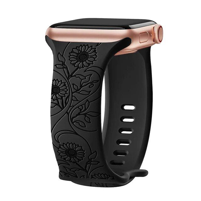 Floral Engraved Silicone Strap for Apple Watch - Fits All Series & Sizes