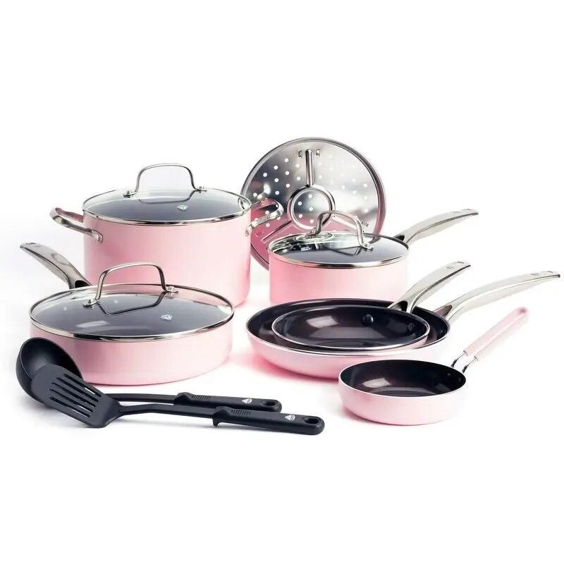 Deluxe Aqua 12-Piece Ceramic Nonstick Cookware Set - Eco-Friendly, Hand Wash Only