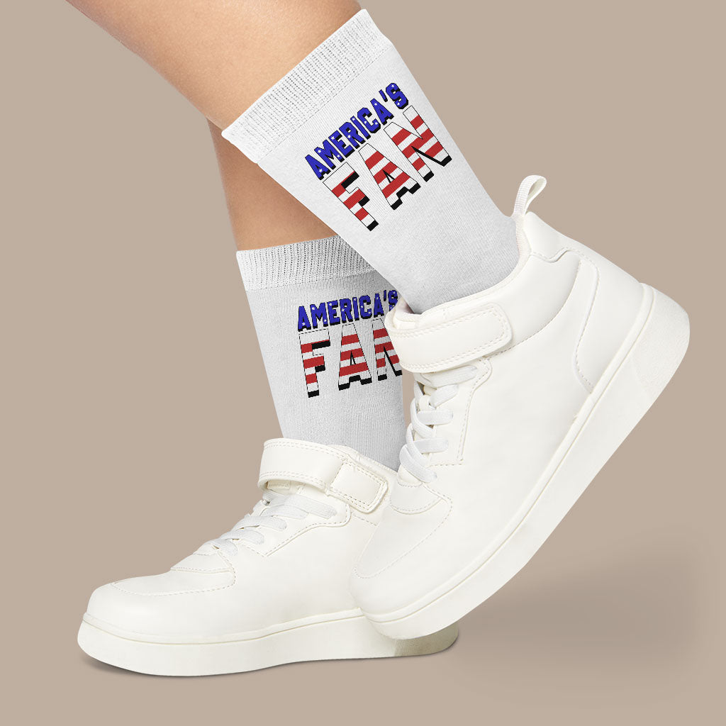 Patriotic Design Socks - USA Flag Novelty Socks - Trendy Crew Socks