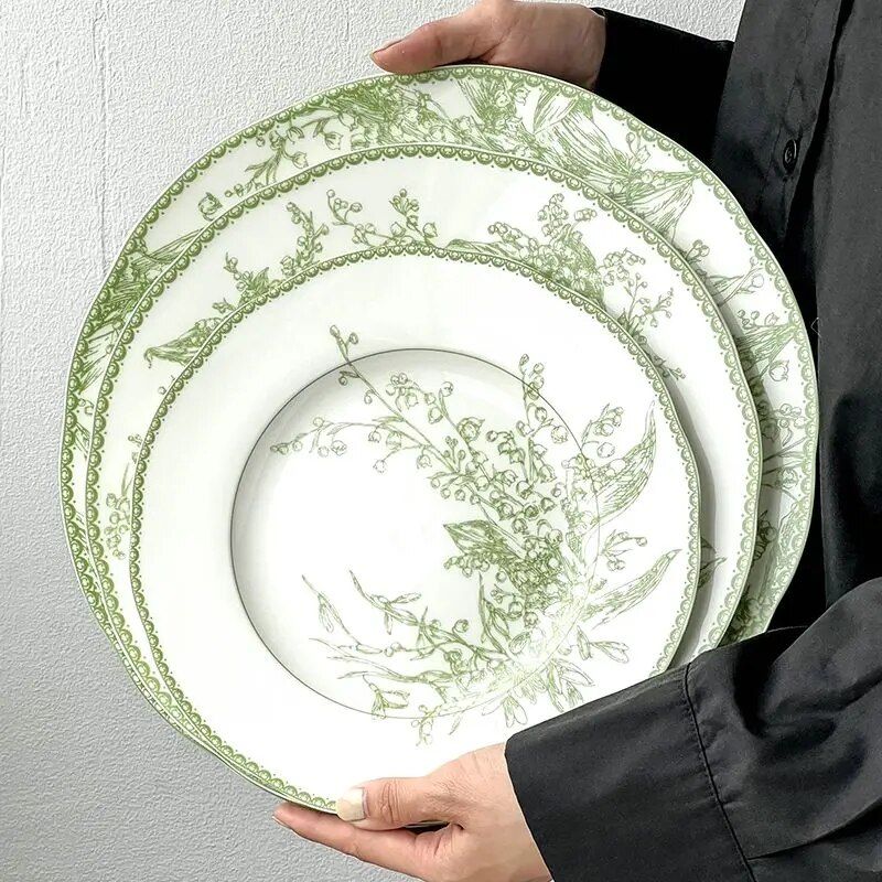 Elegant Jade Green Lily of the Valley Porcelain Dining Plate